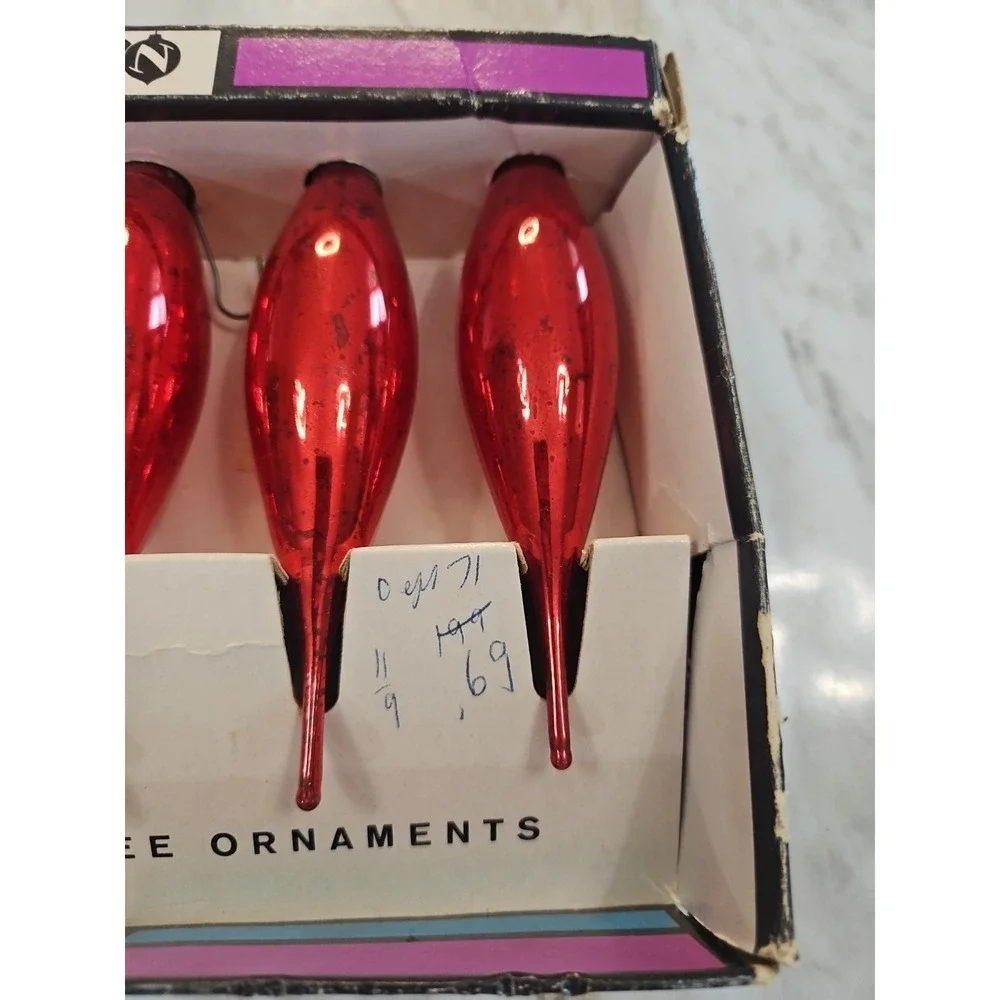 Lot of 6 Glass Vintage Paragon Teardrop Icicle Christmas Ornaments 5
